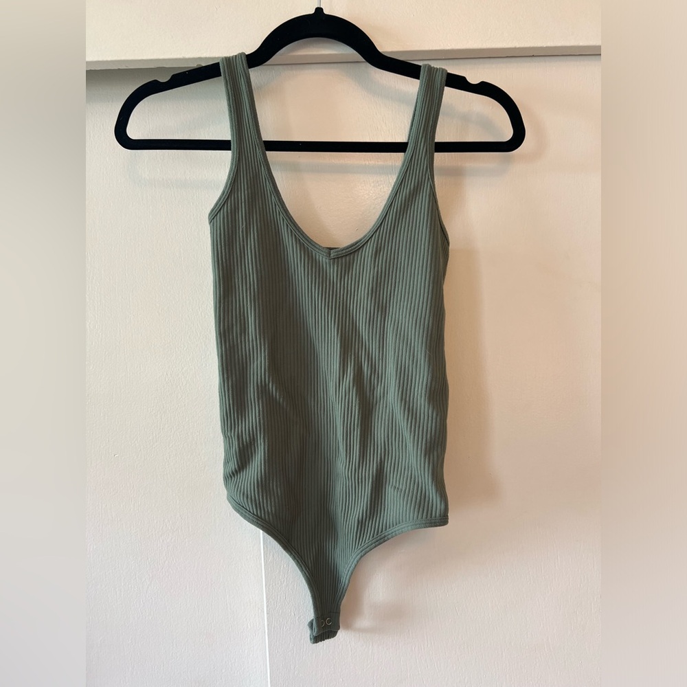 Free People Olive Green Ribbed Body Suit XS/S